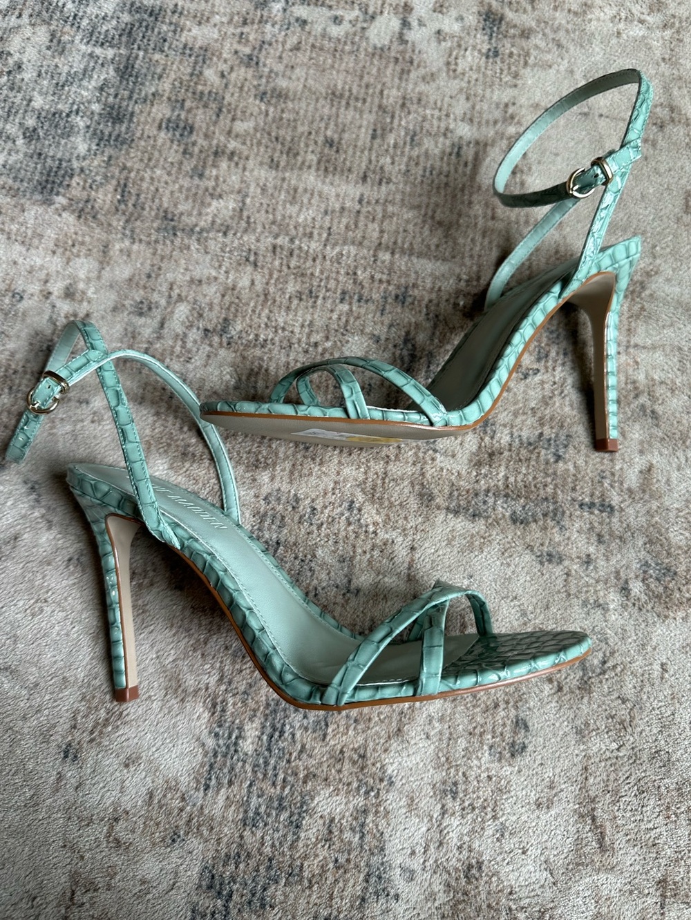 Steve Madden Gypsy Croc Embossed Strappy Stiletto Sandals Seafoam Green 8M - Picture 5 of 8